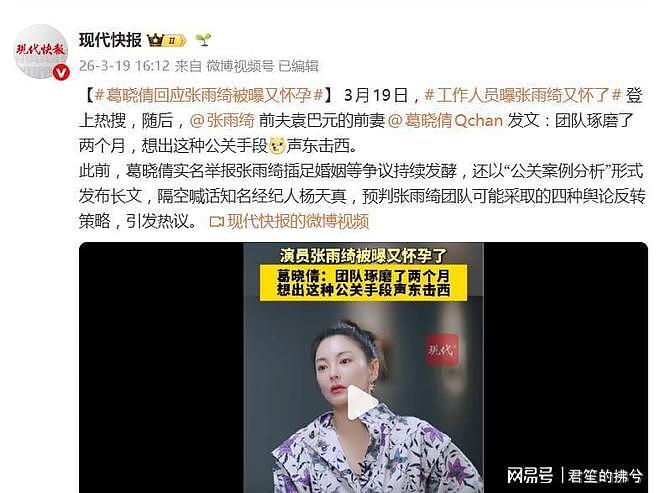 张雨绮又怀孕了登上热搜,前夫袁巴元的前妻葛晓倩发文(组图) - 2