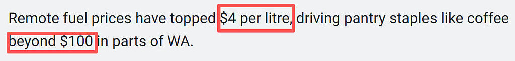 澳洲偏远地区油价飙破$4/L！咖啡卖到$100（组图） - 1