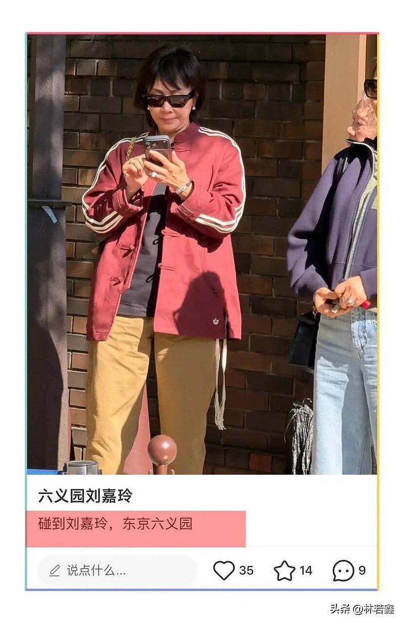 刘嘉玲在日本被偶遇,穿千元唐装玩手机,双下巴太抢镜 - 2