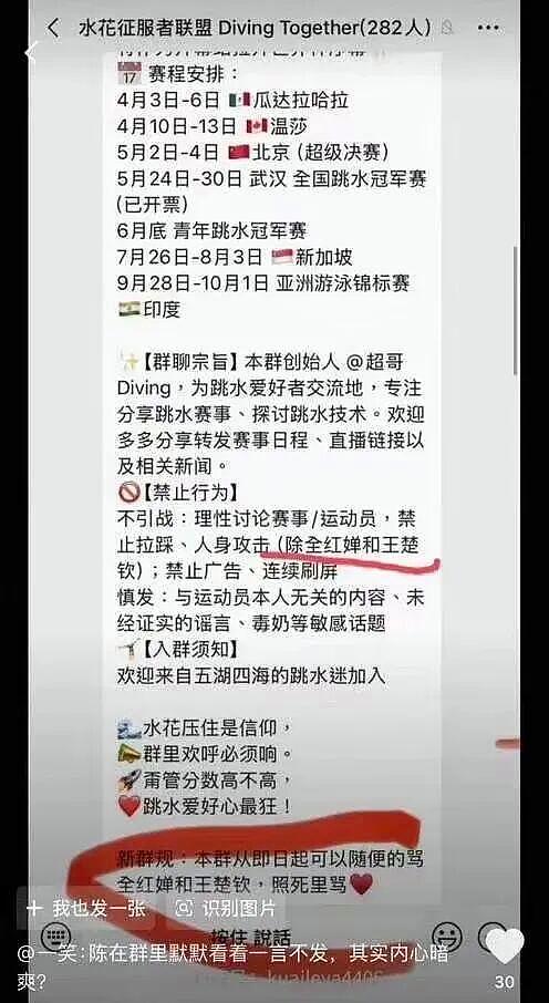 全红婵陈芋汐微信群事件:群规禁止攻击其他运动员,全红婵除外(组图) - 1