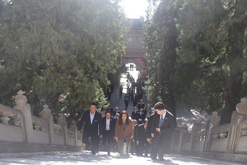 郑丽文参谒碧云寺孙中山衣冠冢,连战20年前种植的白皮松树还在 - 2