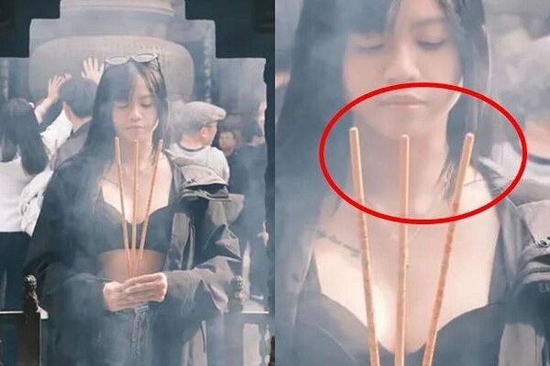 大马网红河南白马寺爆乳摆拍！网友揪出1细节怒斥：连神明都敢骗（图） - 1