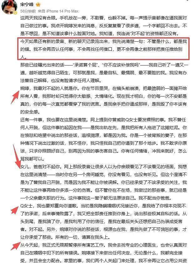 演员宋宁峰承认出轨后,妻子张婉婷发长文回应:幼儿园开放日牵女儿的手,眼泪绷不住了(组图) - 3
