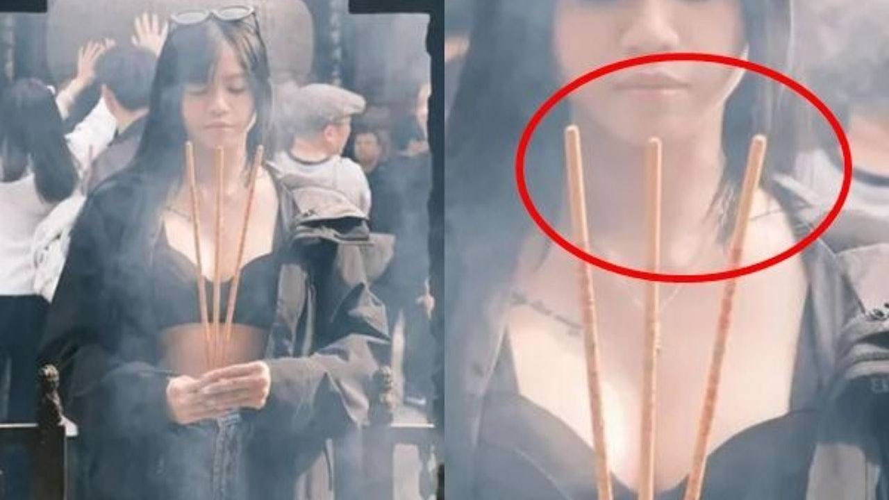 大马女网红“露奶参拜”被轰亵渎神明，眼尖网民发现：连香都没点（组图） - 1