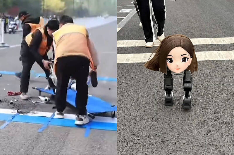 起跑即终点!中国机器人跑马拉松惨摔,零件碎满地(组图) - 1