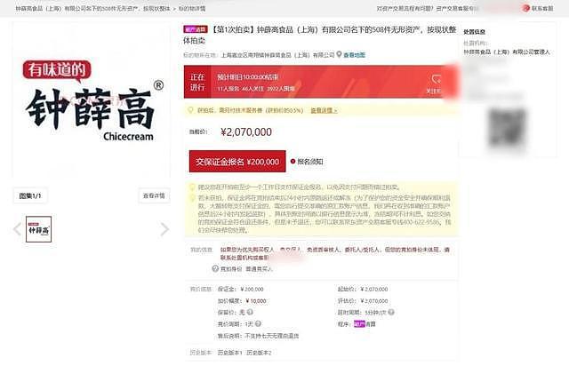 钟薛高名下508件无形资产被拍卖,起拍价207万,11人已报名(组图) - 1