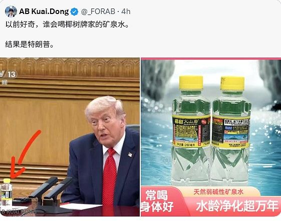 特朗普访华，椰树矿泉水上桌引热议！网友：这下火了（组图） - 10