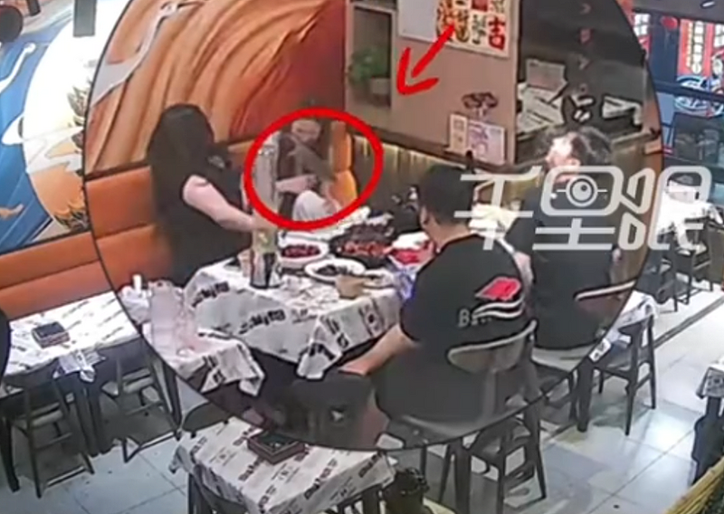 主厨出巡？中国餐厅大老鼠掉在顾客身上，女子崩溃尖叫（图） - 1
