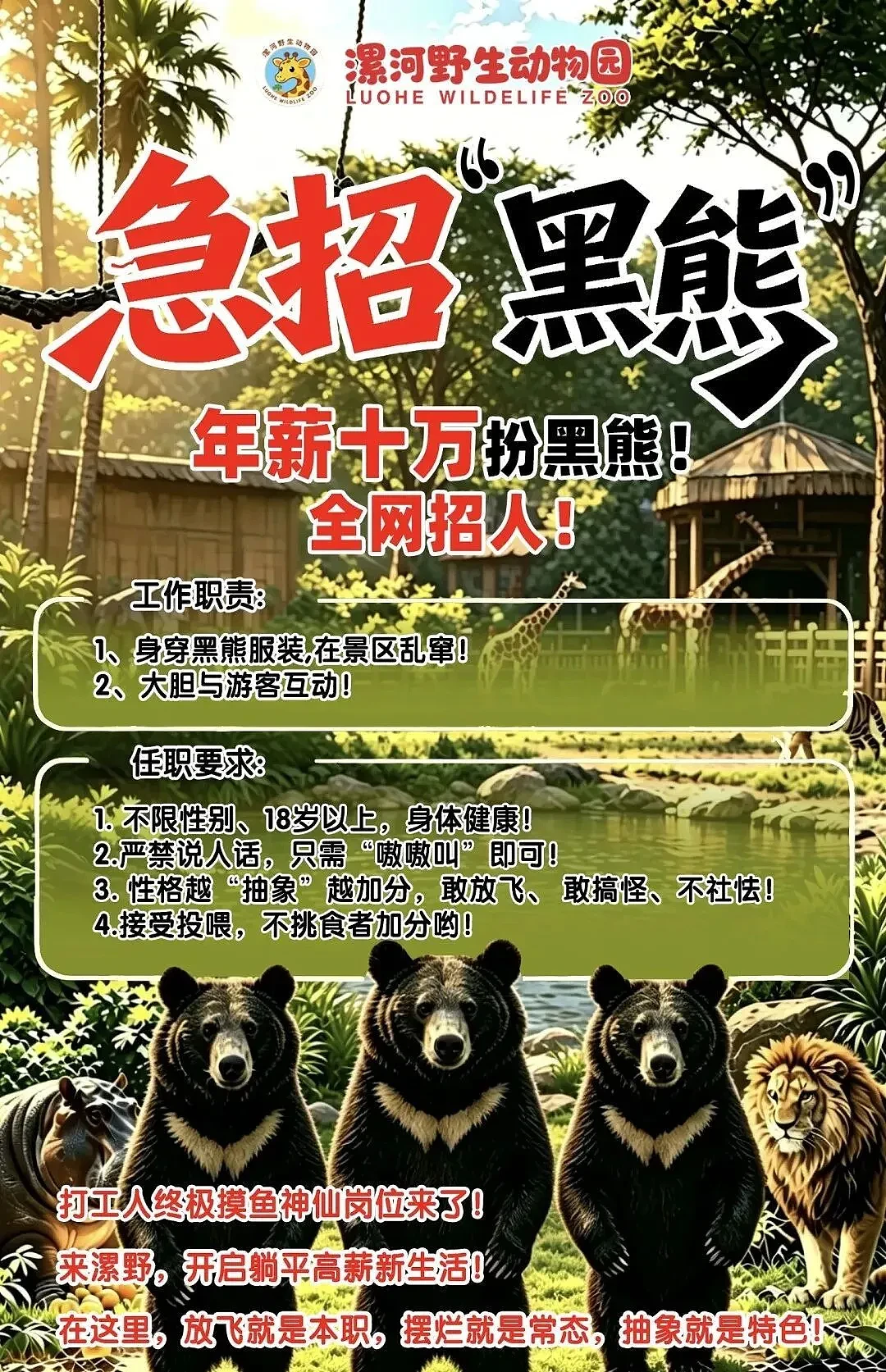 动物园年薪10万急招人扮黑熊,在岗期间不能说人话 - 1