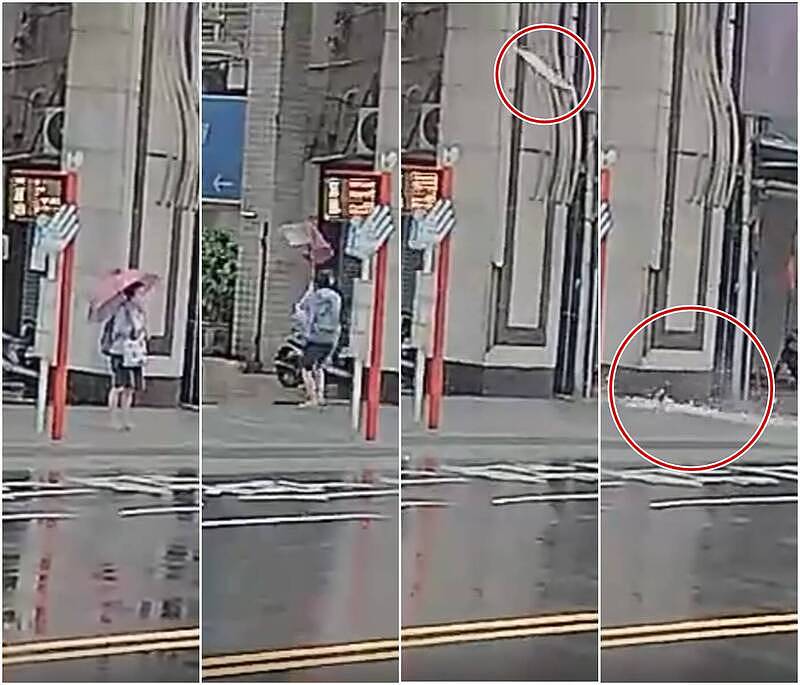 巴威强风吹退等公车女子,下一秒壁砖坠落惊险画面曝光 - 1