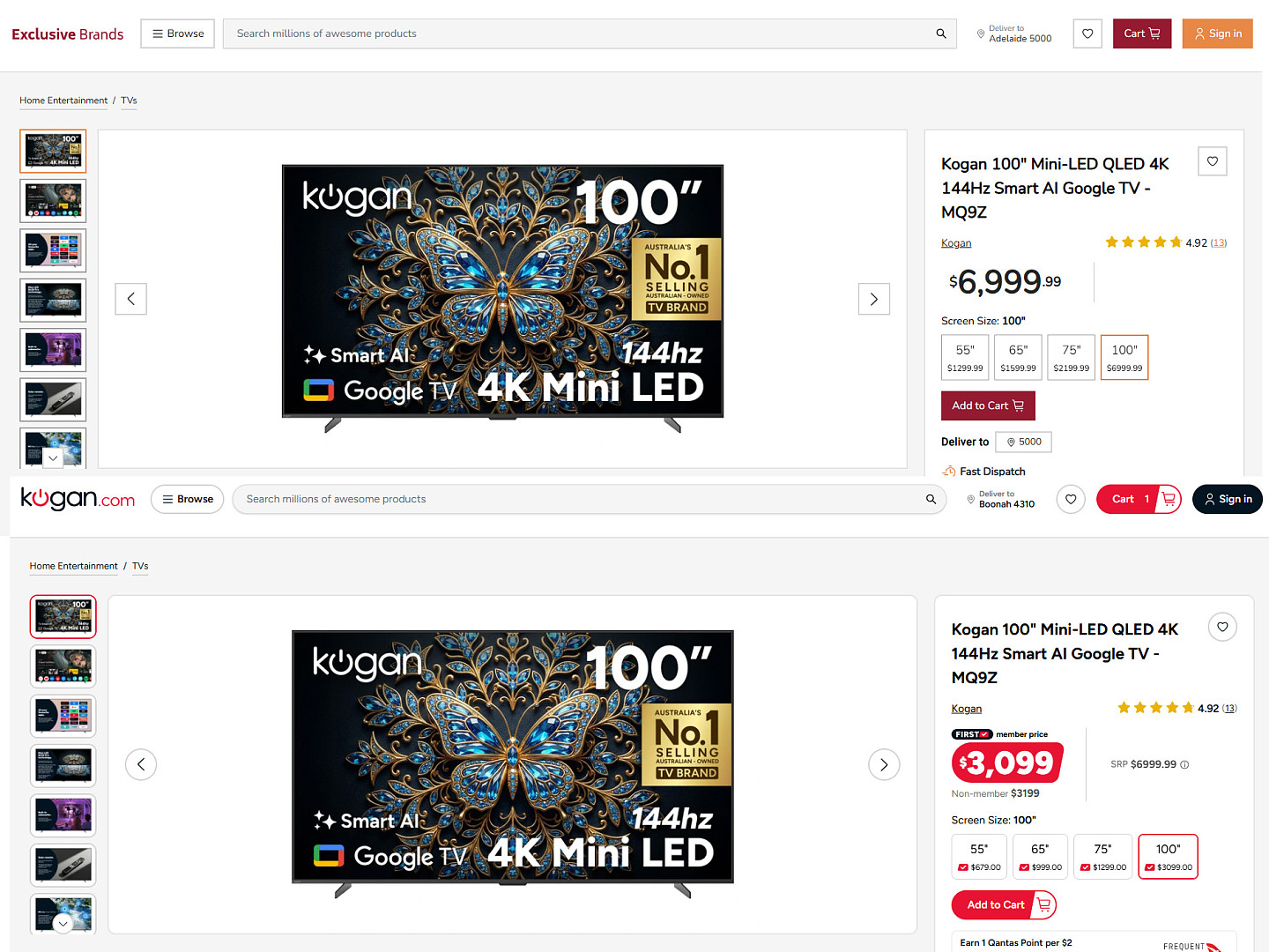 澳知名电商Kogan“克隆”网站被揭:同款商品最高价差近$4000 - 6