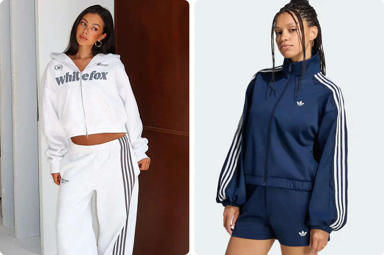 White Fox四条纹与Adidas三条纹运动服对照，原报道产品照片