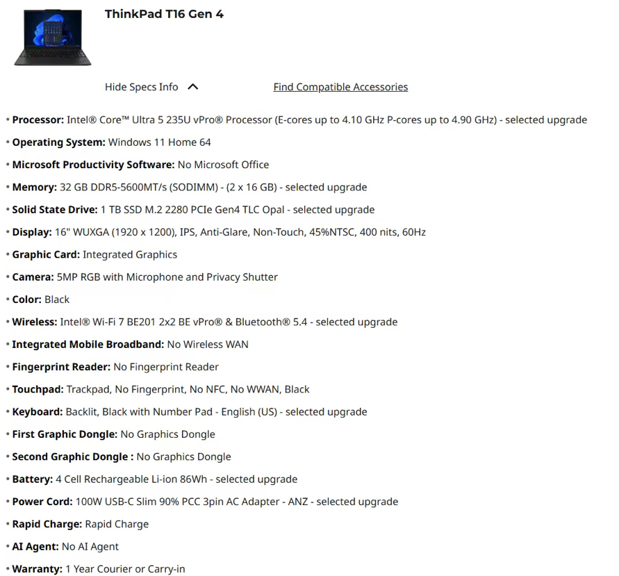 今日珀斯全新未开封Lenovo T16 Gen4 全新未开封Lenovo T16 Gen4