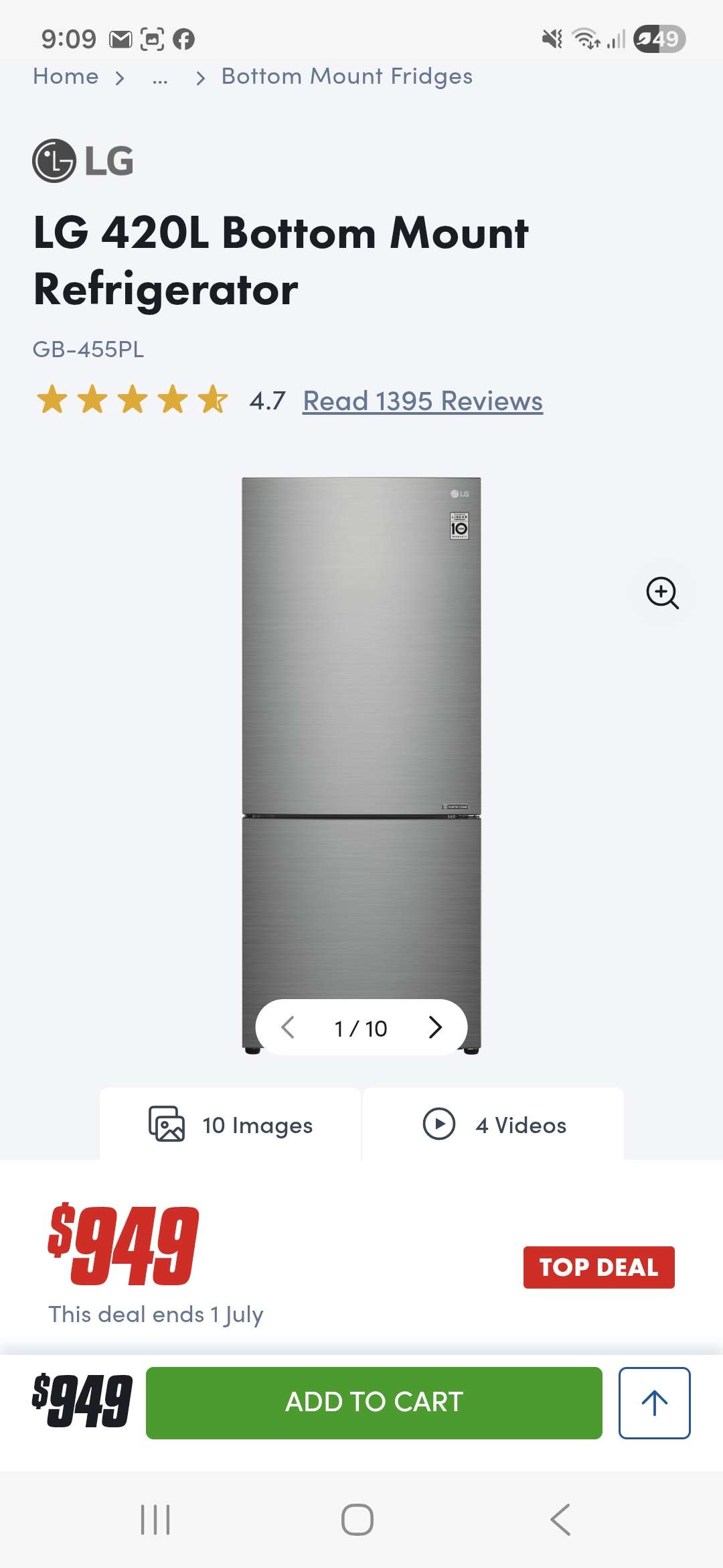今日珀斯LG 420L Bottom Mount Fridge LG 420L Bottom Mount Fridge
