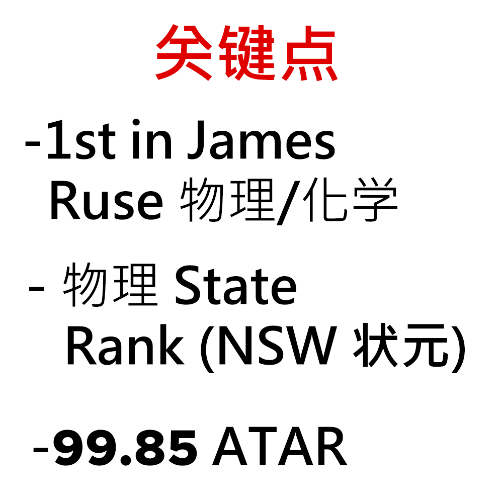 今日悉尼1st in James Ruse 一 99 85 一 物理化学状元 一 物理 STATE RANK NSW 状元 一 66到98 1st in James Ruse 一 99 85 一 物理化学状元 一 物理 STATE RANK NSW 状元 一 66到98