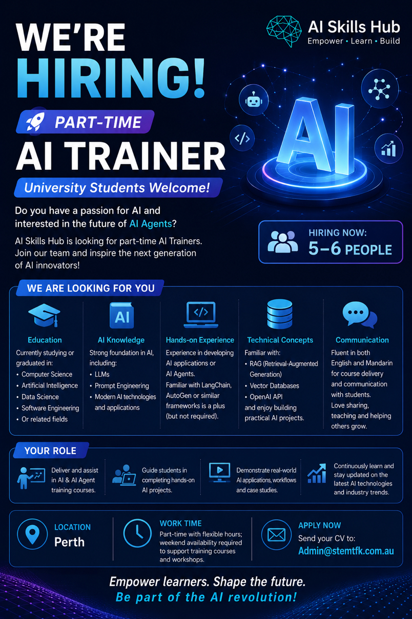 今日珀斯AI 培训讲师招聘5人 AI 培训讲师招聘5人