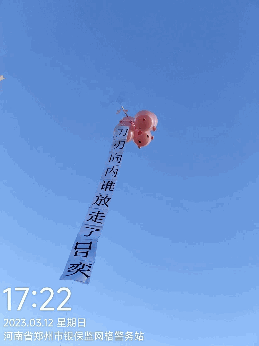 河南村镇银行储户1年无法取款！放气球挂布条抗议（组图） - 5