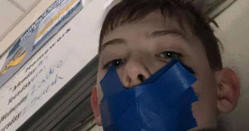 11岁男童遭老师“胶带封嘴”！他求救照曝光：手还被绑住（组图） - 1