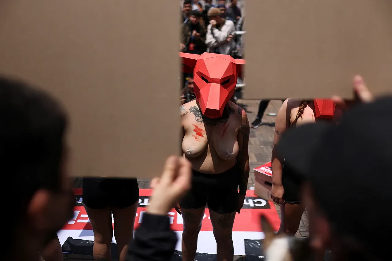 只贴胸贴！8美女裸上身站街头，血淋淋抗议吁立法禁斗牛（组图） - 7