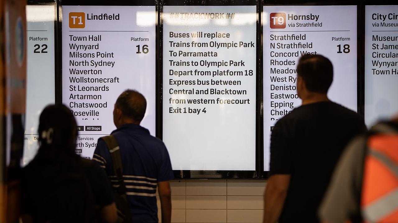 Signage relating to the chaos on Sydney Trains network last weekend. Pics by Julian Andrews