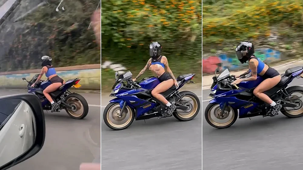 男子偶遇骑摩托美女跑山，开窗搭讪！女子“掀衣露乳”热情回应（视频/组图） - 1
