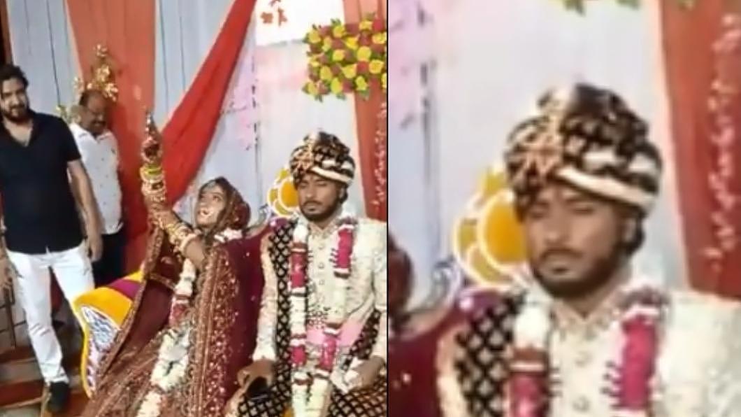 新娘在婚禮上對空開了4槍。（圖／翻攝自TOIWestUP 推特 @TOIWestUP） 印度新娘婚禮上對空轟4槍後落跑　新郎驚呆表情成亮點