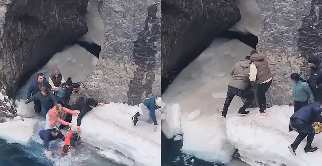 惊魂！加拿大著名景点突发崩裂，多名游客坠落冰湖，受困险冻死（组图） - 8