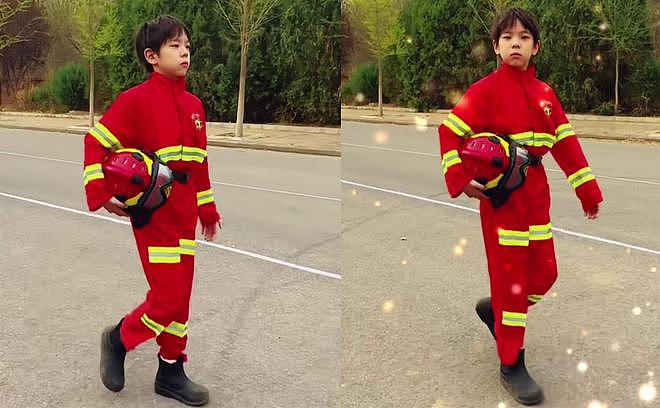 霍思燕9岁儿子cos消防员，嗯哼嘴巴微凸，再被质疑是腺样体面容（组图） - 3