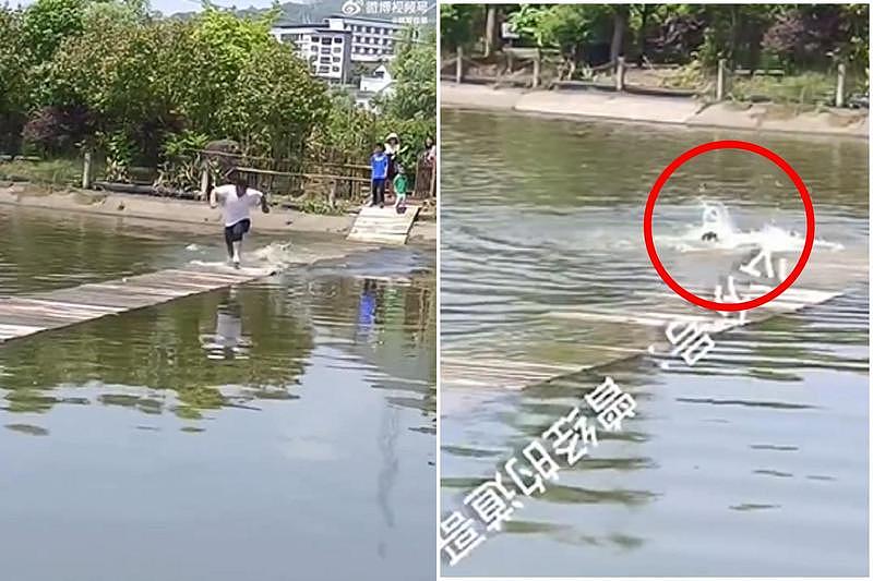 中国男子挑战“水上轻功”却沉下去！水中挣扎没人救惨溺毙！家人还在喊加油...（视频/组图） - 2
