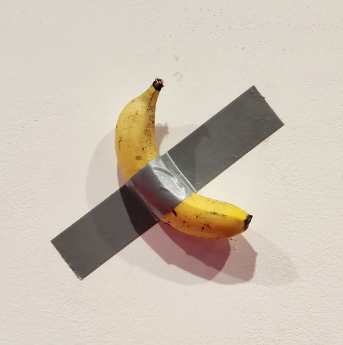 美國邁阿密灘巴塞爾藝術展2019年12月展出卡泰蘭的作品《Comedian》。路透