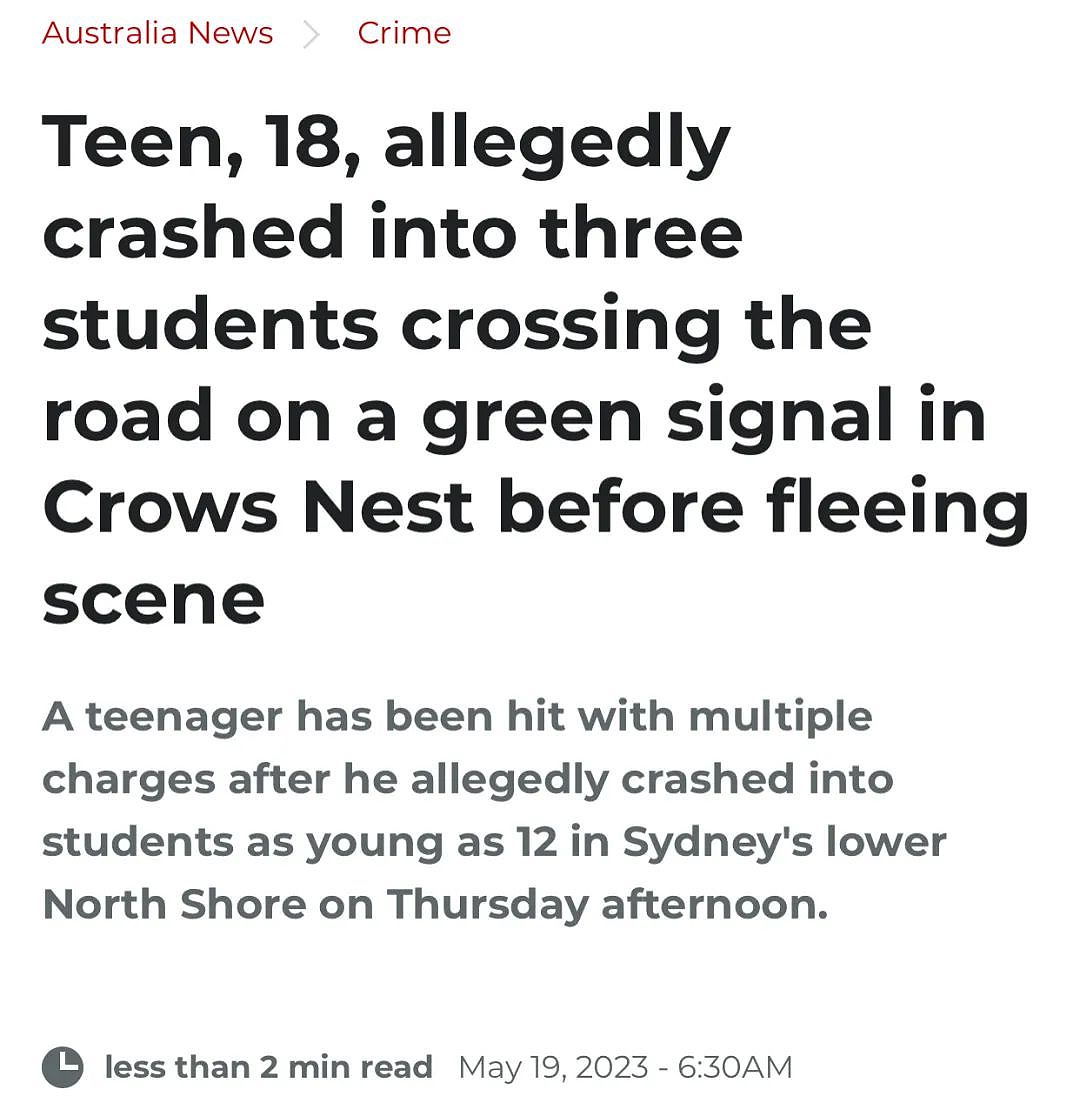 悉尼teenager肇事逃逸，3名学生被撞后紧急送医！华人妈妈看得心疼…（组图） - 1