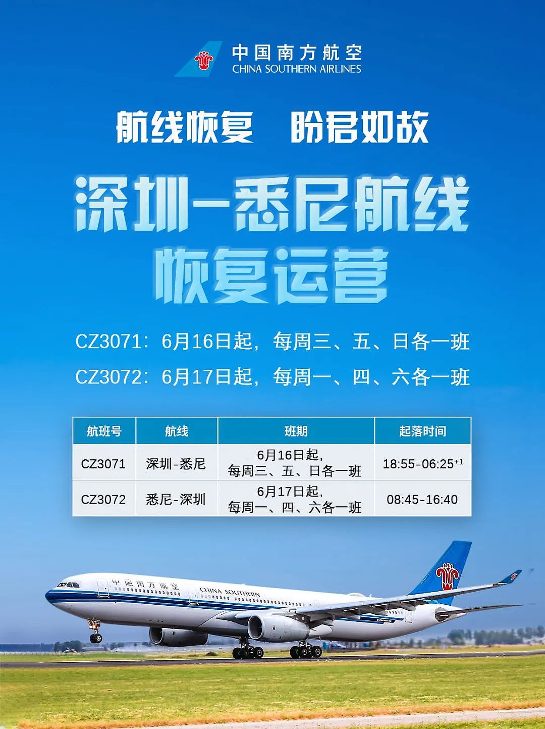 悉尼-深圳直飞航线6月16日起恢复运营！机型、班次、转机信息都在这啦（组图） - 1