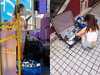 背心女香港摔倒包包打翻 ，大量安全套撒满地很尴尬（组图）