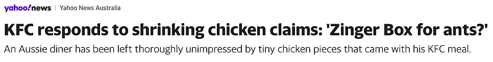 澳洲KFC炸鸡也“缩水”？网友气得吐槽：蚂蚁的Zinger Box？（组图） - 1