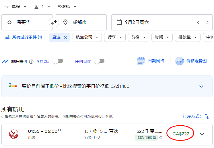 狂喜！加拿大直飞中国航班大降价：单程仅$727刀，开学季更便宜（组图） - 2