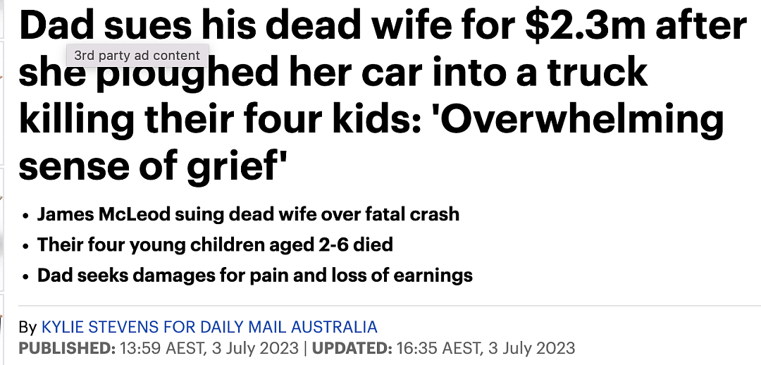 澳洲妈妈和4个孩子全部不幸遇难！澳男竟起诉亡妻，要求索赔$230万...（组图） - 1