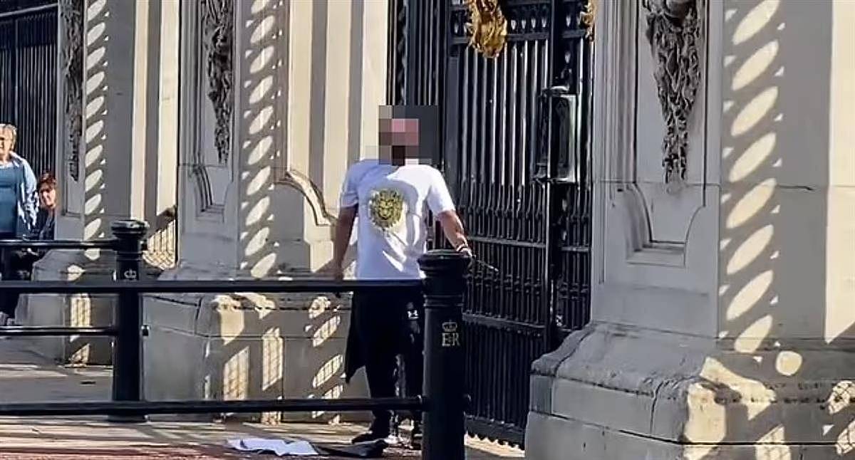 男子将自己铐在白金汉宫大门上，与警方僵持数小时（组图） - 2