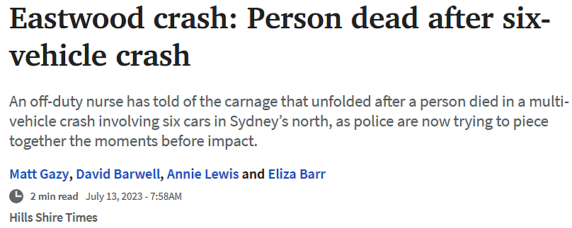 悉尼1死6伤重大车祸，华人自述捡回了一条命！肇事现场，悉尼父亲怒扇儿子，结果…（组图） - 1
