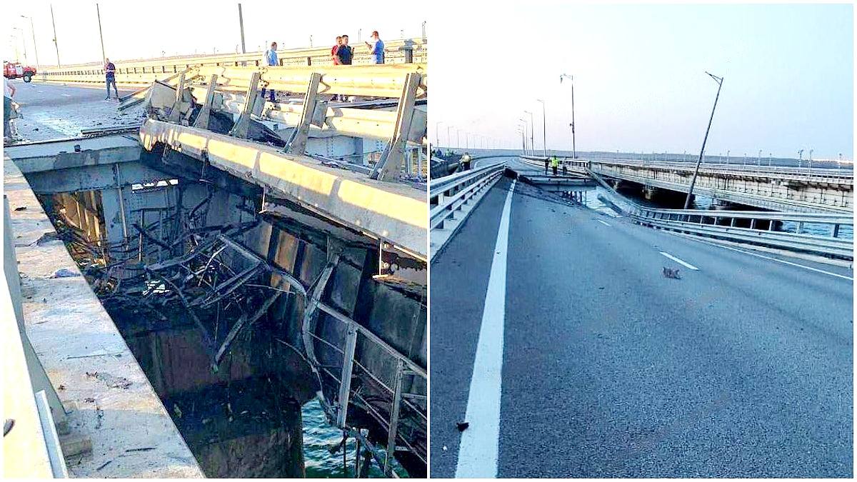 克里米亚大桥爆炸现场影片曝光路面断裂倾斜，俄罗斯斥乌克兰施袭（图） - 1