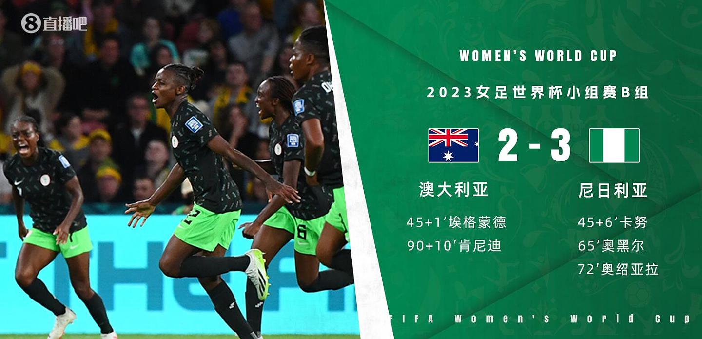 女足世界杯：尼日利亚3-2澳大利亚升至B组第一，奥绍亚拉破门脱衣庆祝（组图） - 1