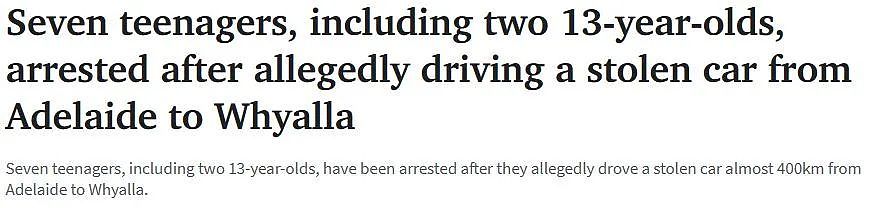 南澳7名青少年涉嫌盗窃车辆被捕，其中两人年仅13岁（图） - 1