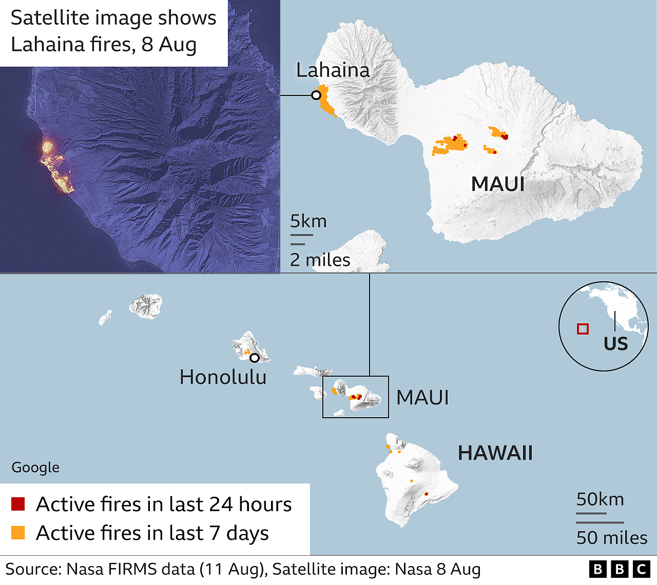 夏威夷山火：从地图与卫星照片看毛伊岛灾区受损程度的前后对比（组图） - 5