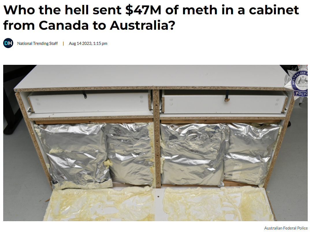 澳洲警方收到从加拿大寄出的木箱，竟然藏匿5000万冰毒！收寄件人为华人（组图） - 1