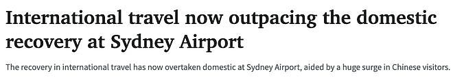 澳洲悉尼国际航班快速复苏！中国游客激增！人数首次升至第2位（组图） - 1