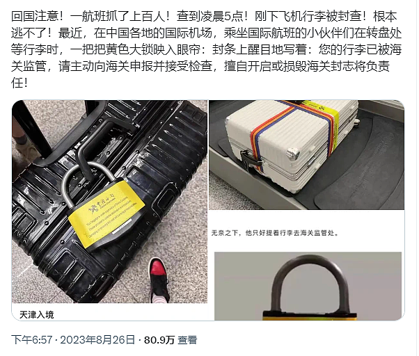 华人小心！中国海关上新型武器，刚下飞机行李被查封（组图） - 2