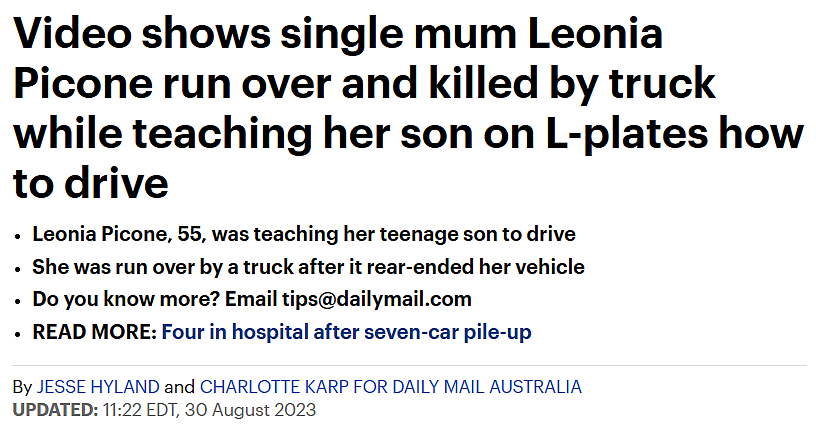 悉尼妈妈陪儿子练车时被轻微追尾，可接下来这个举动却让自己没了命…（组图） - 1