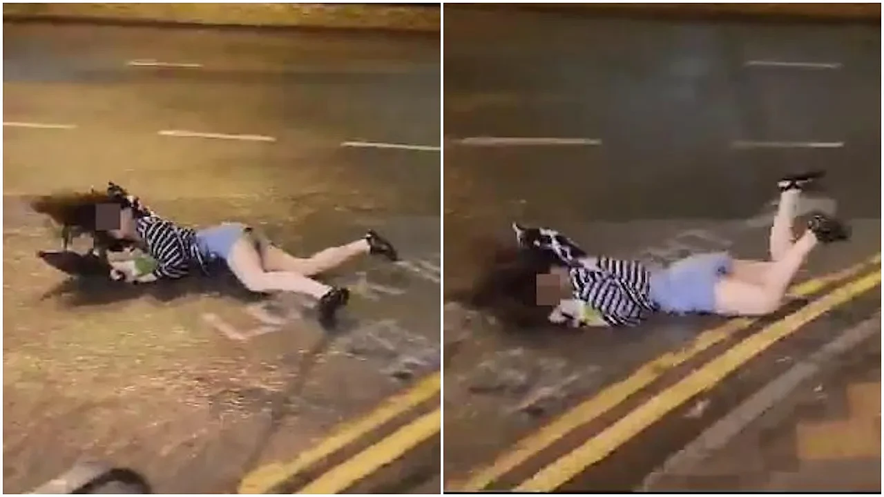 视频疯传！热裤女被台风吹倒脸朝下滑行10米，光看影片就觉得痛！（视频/组图） - 1