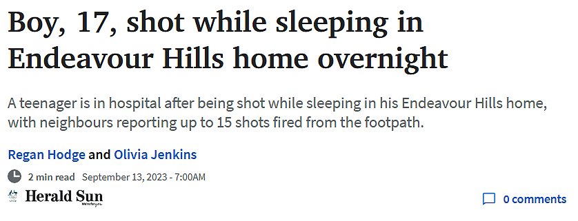墨尔本东南区深夜惊魂，17岁男孩睡梦中“无辜躺枪”，血流不止…（组图） - 1