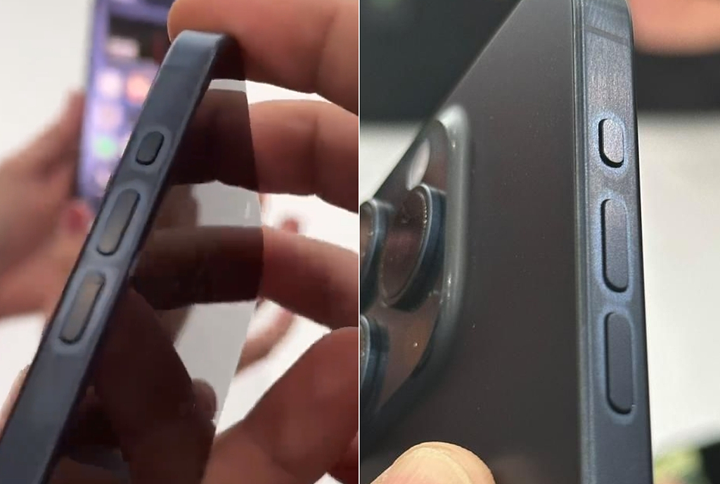 从最新曝光的真机上手视频来看，iPhone15 Pro新机的音量键、操作按钮附近出现了明显的变色，蓝色和黑色版本更加明显。 （图／快科技）