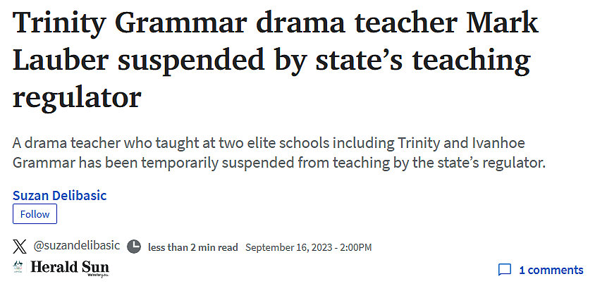 出事了！墨尔本东区顶级私校老师被停职！澳洲一名小学老师自杀身亡！（组图） - 1